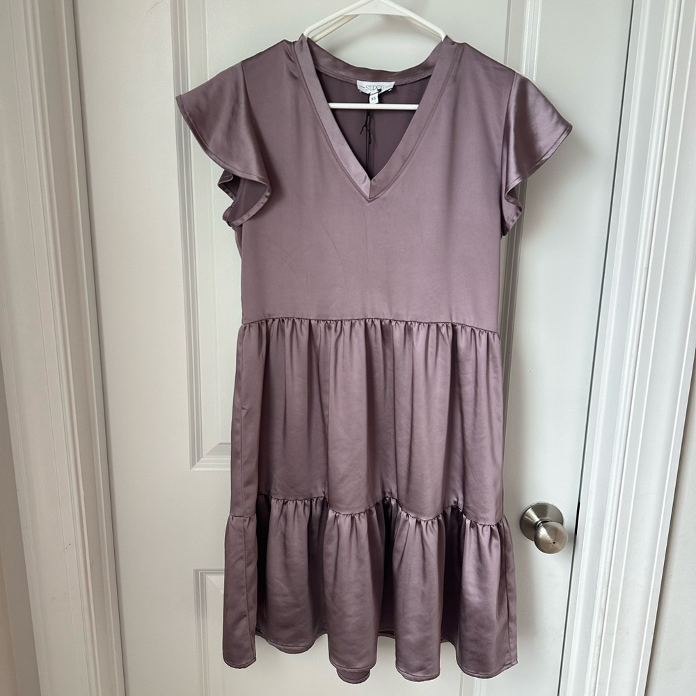 NWT Sedge Apparel Mauve V-Neck Tiered Mini Dress